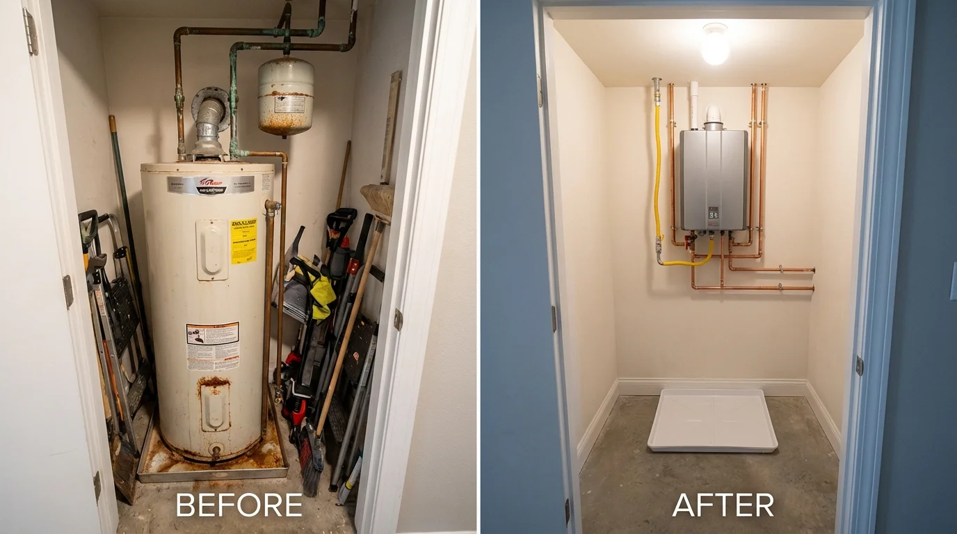 Tank water heater versus wall-mounted tankless unit comparison for Greenfield, MA homeowners